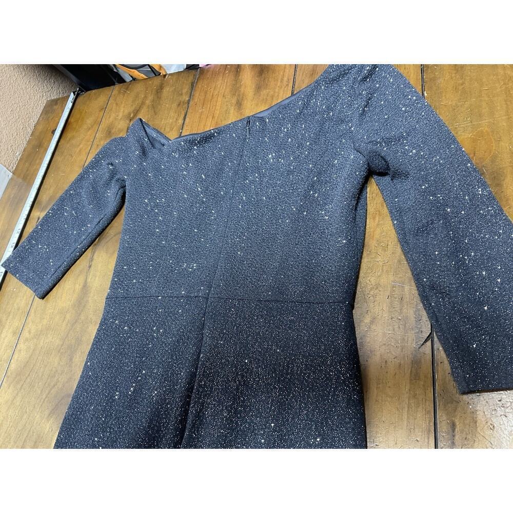 Oleg Cassini One-Shoulder Glitter Knit Sheath Dress Size 2 Graphite - Picture 9 of 14